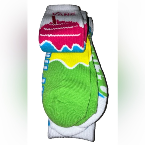 Vans Crew Socks 2 Pair Men 9-13 White Multicolor w Logo Checker OffTheWall Skate - Picture 8 of 12